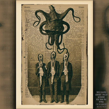 The Octo-Squad - Victorian Gothic Art on Vintage Dictionary Page - ArtCursor