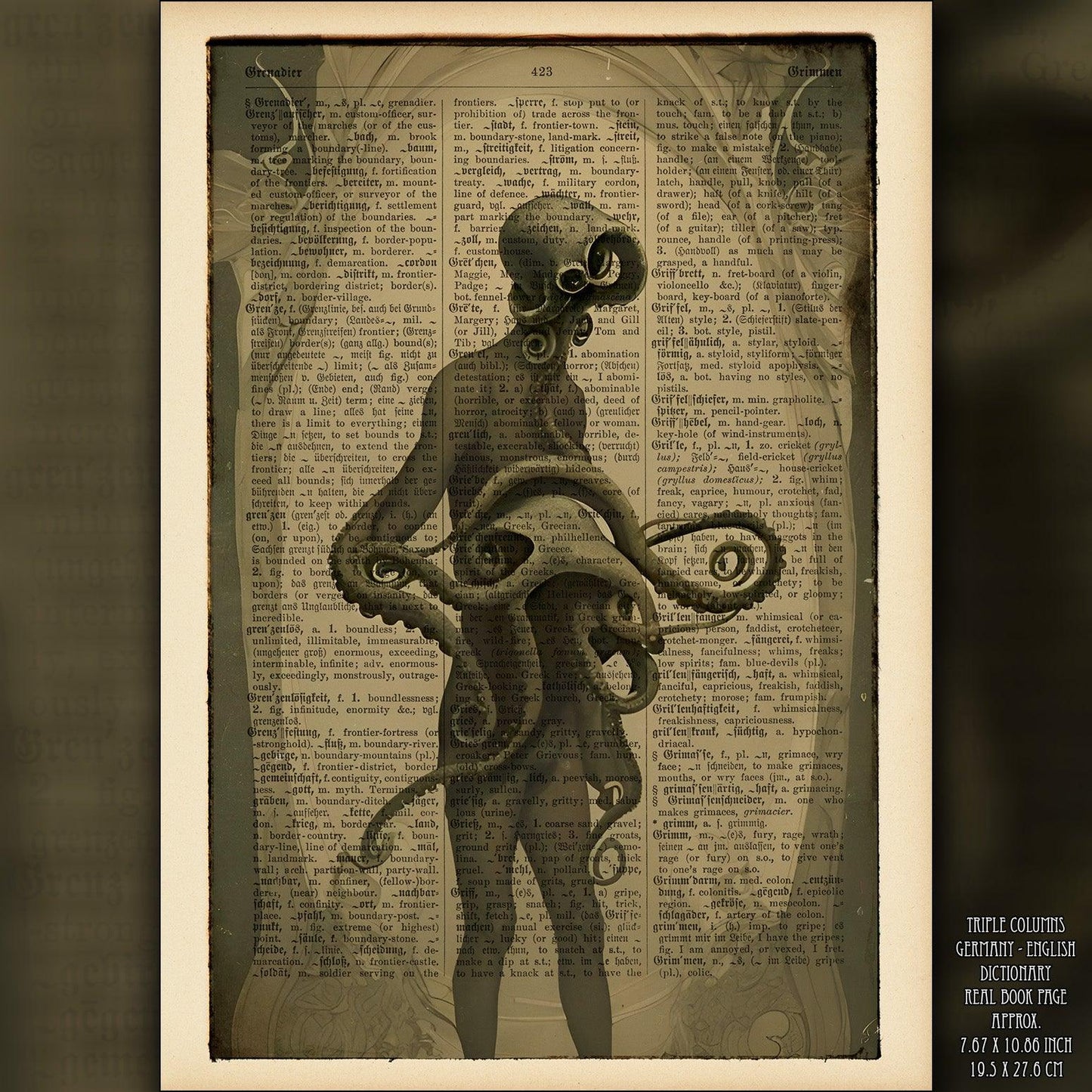 Cthulhu Corps - Victorian Gothic Art on Vintage Dictionary Page - ArtCursor