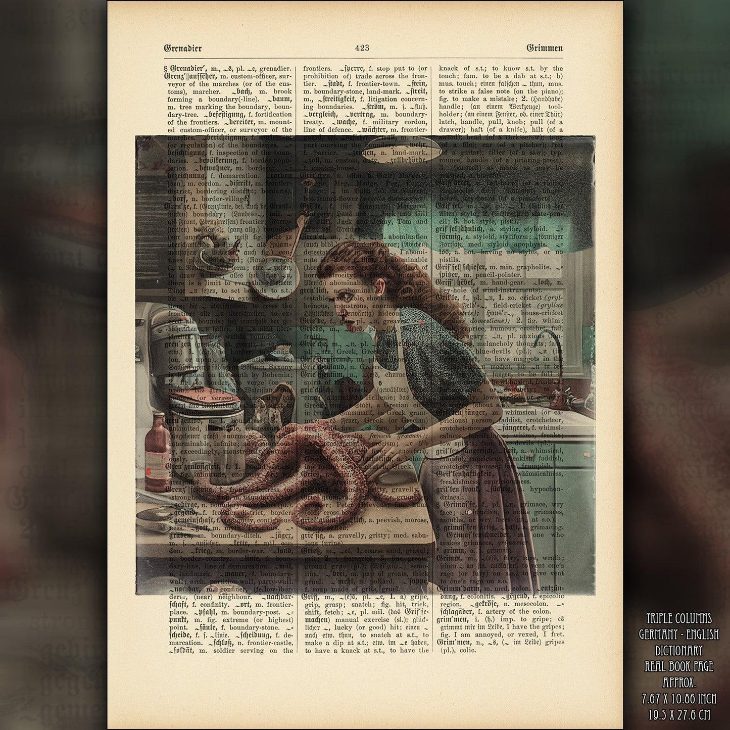 Dinner - Victorian Gothic Art on Vintage Dictionary Page - ArtCursor