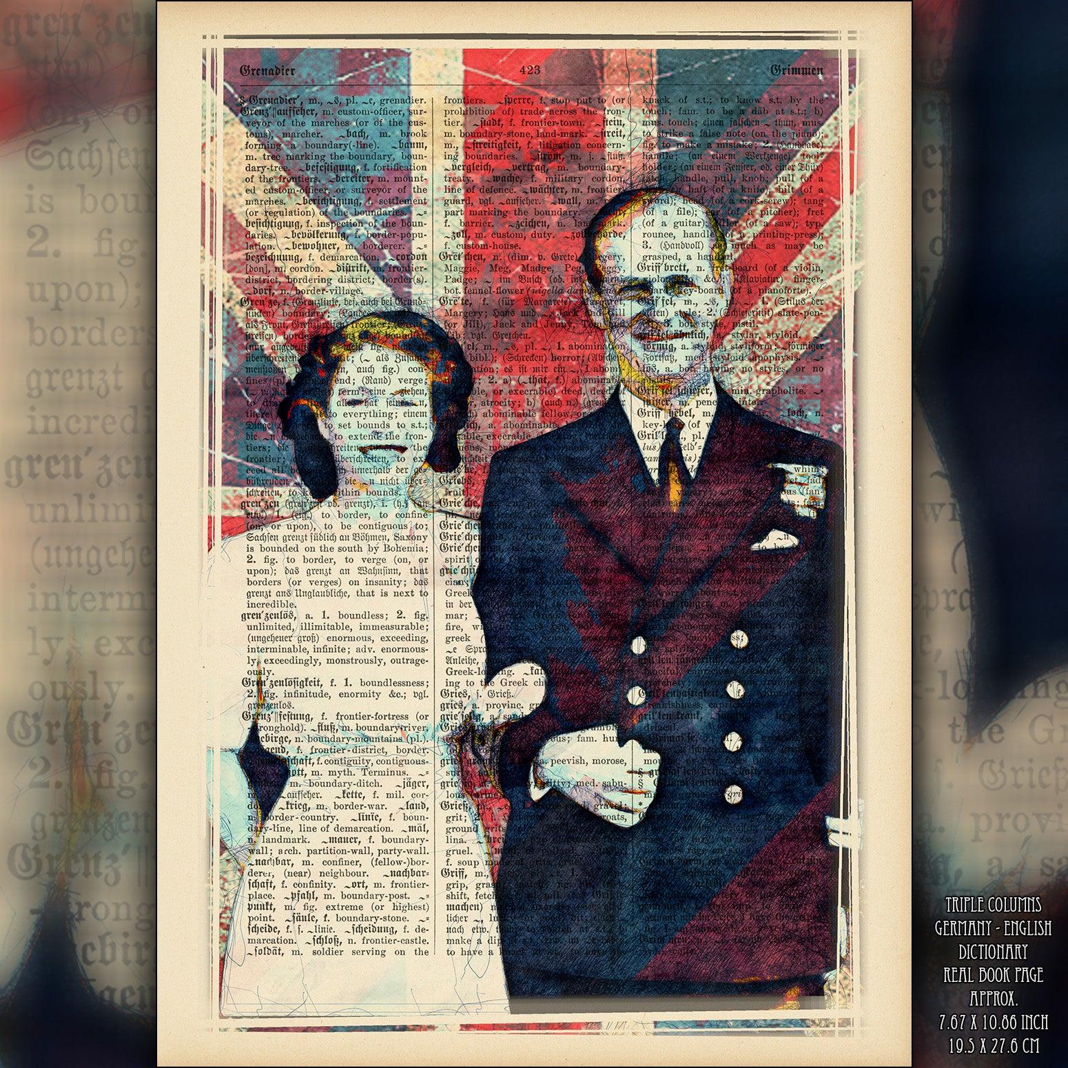 Queen Elizabeth II And Prince Philip Art on Vintage Dictionary Page - ArtCursor
