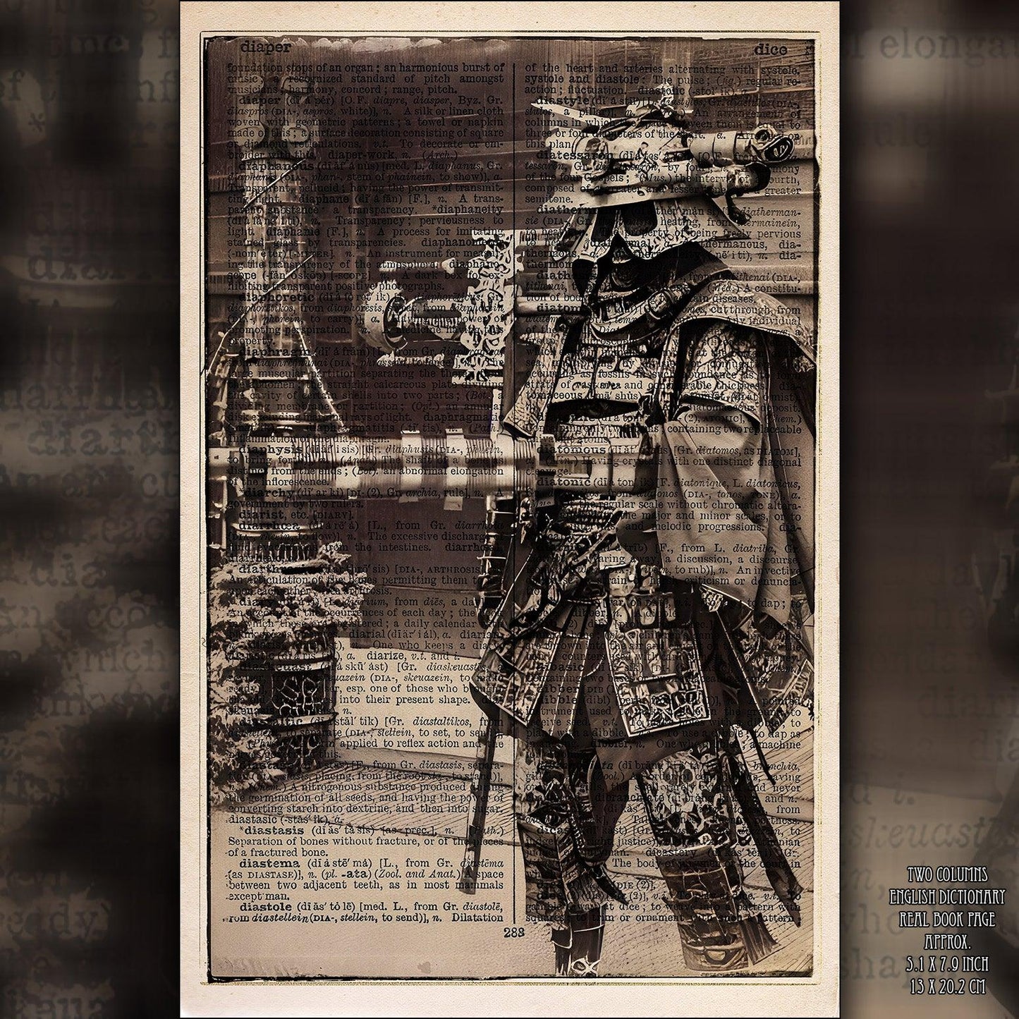 Steam-powered Samurai: A Vintage Fantasy - Victorian Gothic Art on Vintage Dictionary Page - ArtCursor