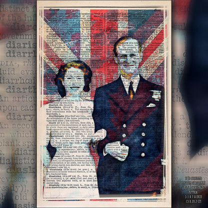 Queen Elizabeth II And Prince Philip Art on Vintage Dictionary Page - ArtCursor