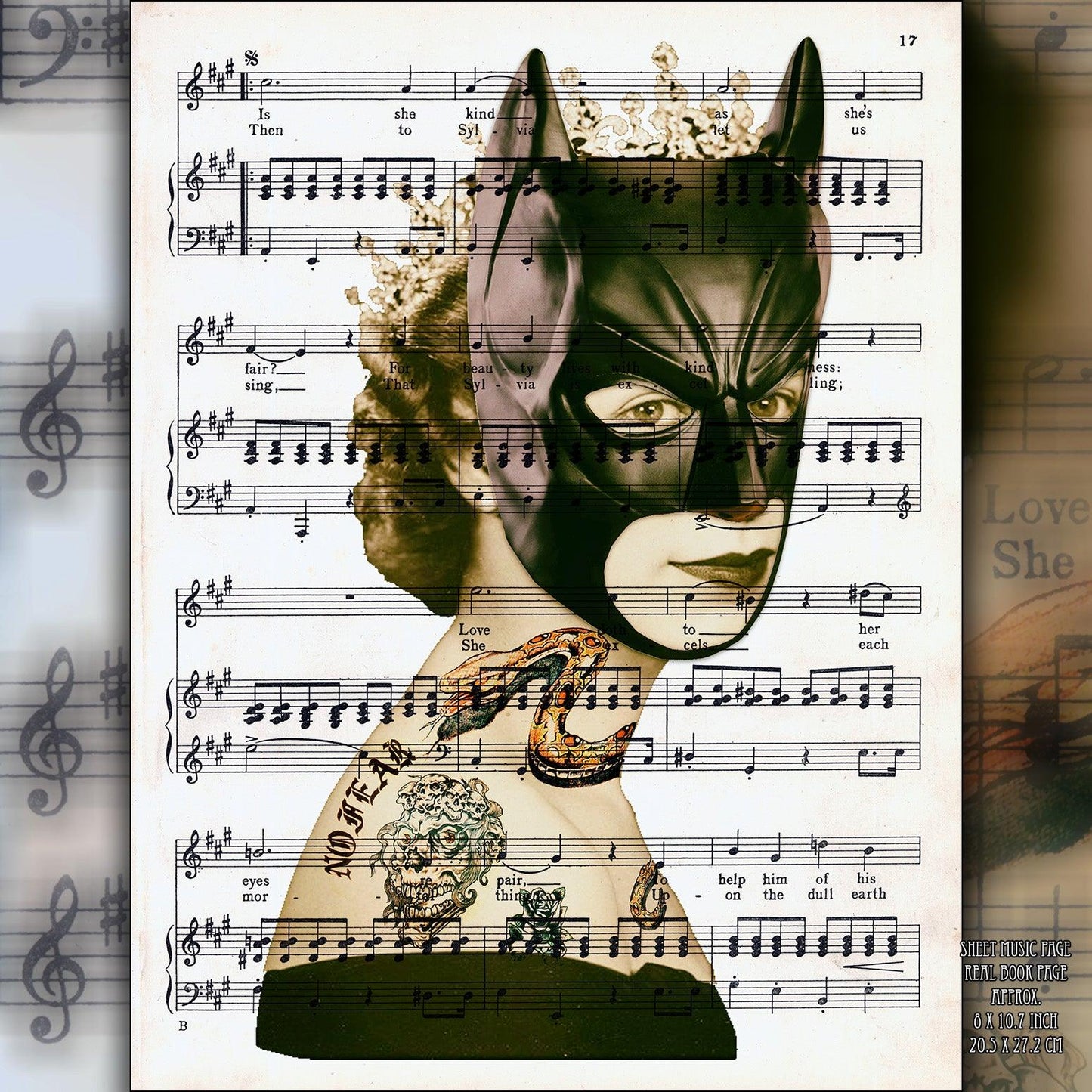 Queen Elizabeth II Batman Mask Art Poster on Vintage Dictionary Page - ArtCursor