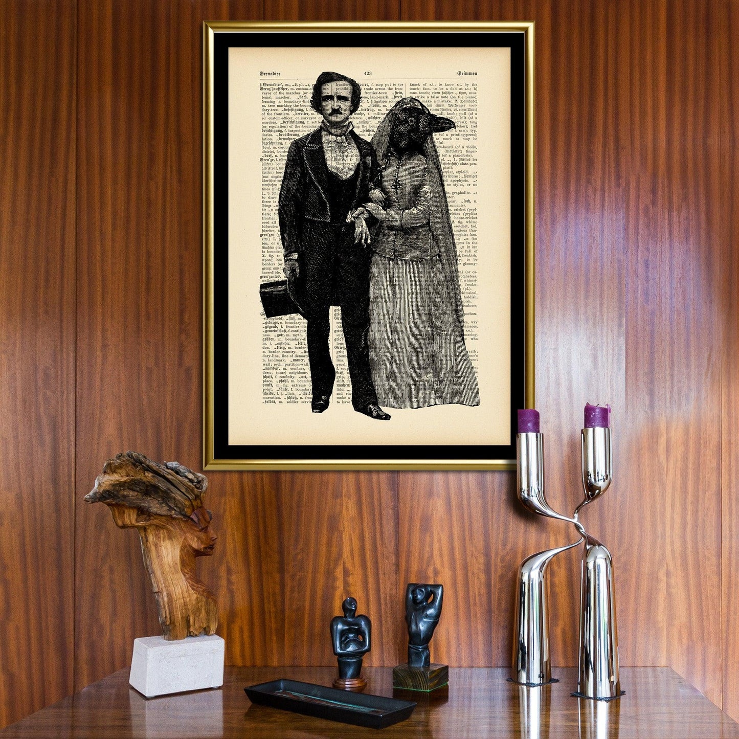 Edgar Allan Poe And Lady Raven - Victorian Gothic Decor - ArtCursor