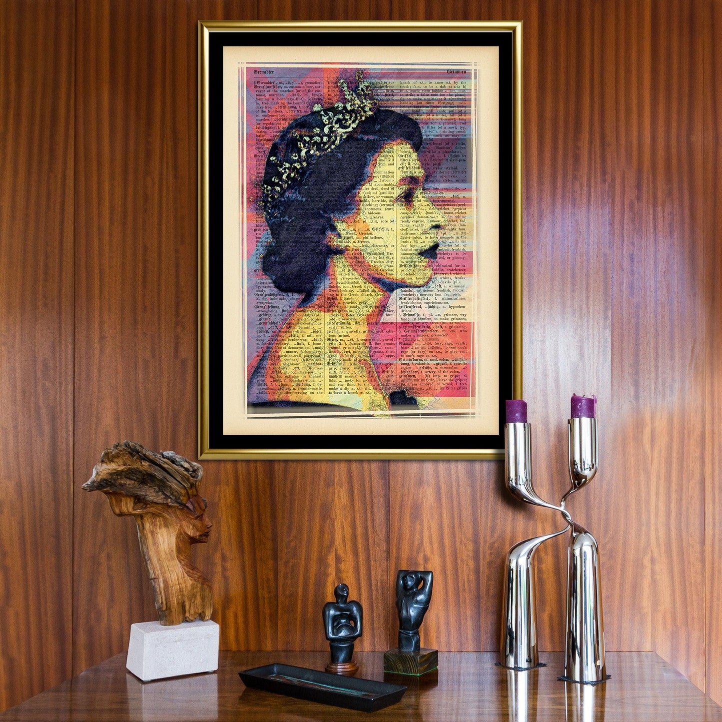 Queen Elizabeth II Digital Lines Art Poster on Vintage Dictionary Page - ArtCursor