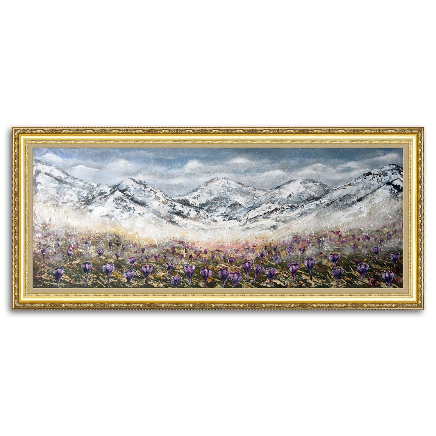 Springtime Crocus Dance - Original Landscape Painting Art on Deep Canvas - ArtCursor