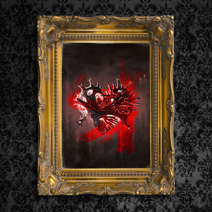 "Bizarre Love" is a unique Giclée print with a heart's veins extending outward, evoking intensity and passion.