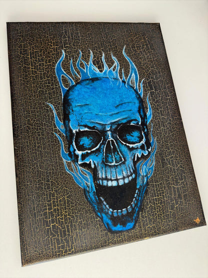Blue Skull - Original Mixed-Media Painting Art on Canvas