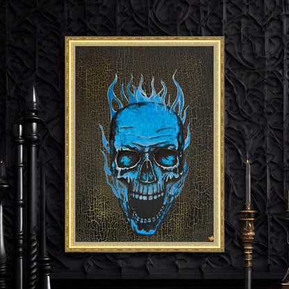 Blue Skull - Original Mixed-Media Painting Art on Canvas