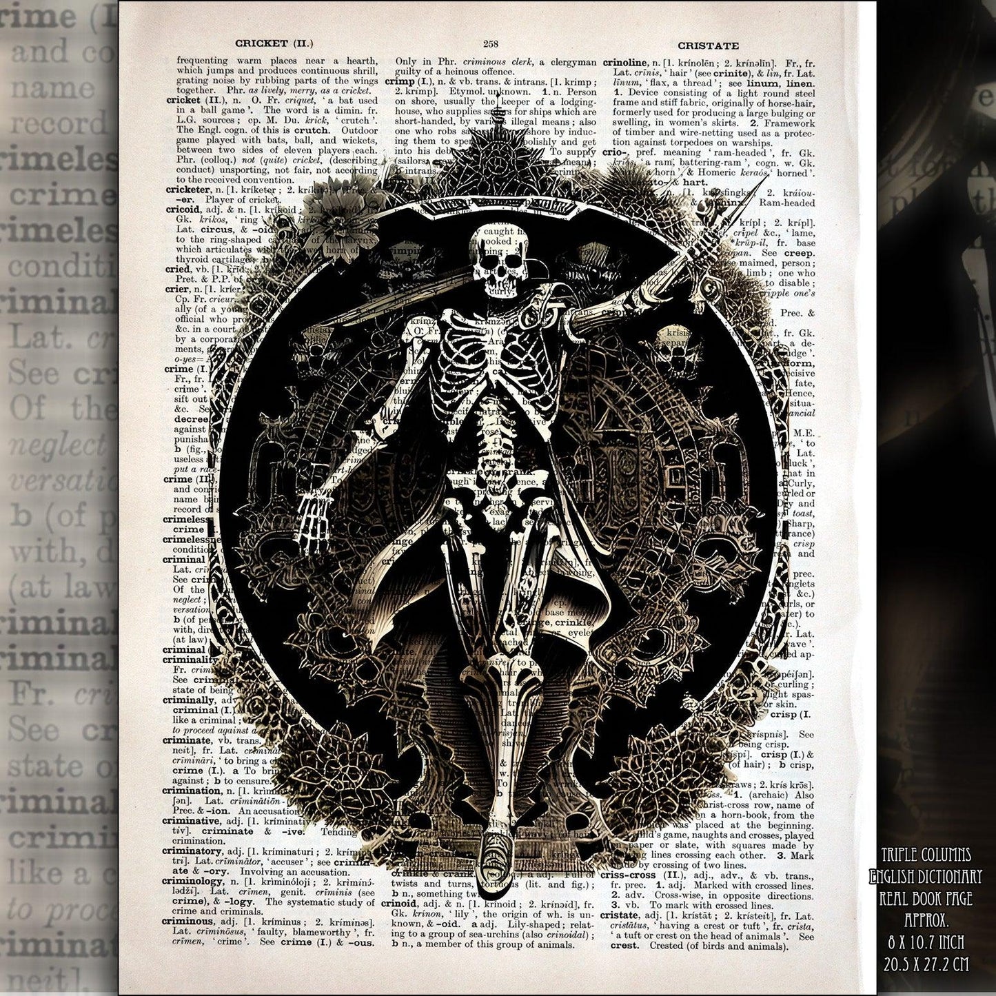 Gothic Boho Home Decor: Vintage Victorian Wall Dictionary Art with Macabre Skull and Dark Aesthetic - ArtCursor