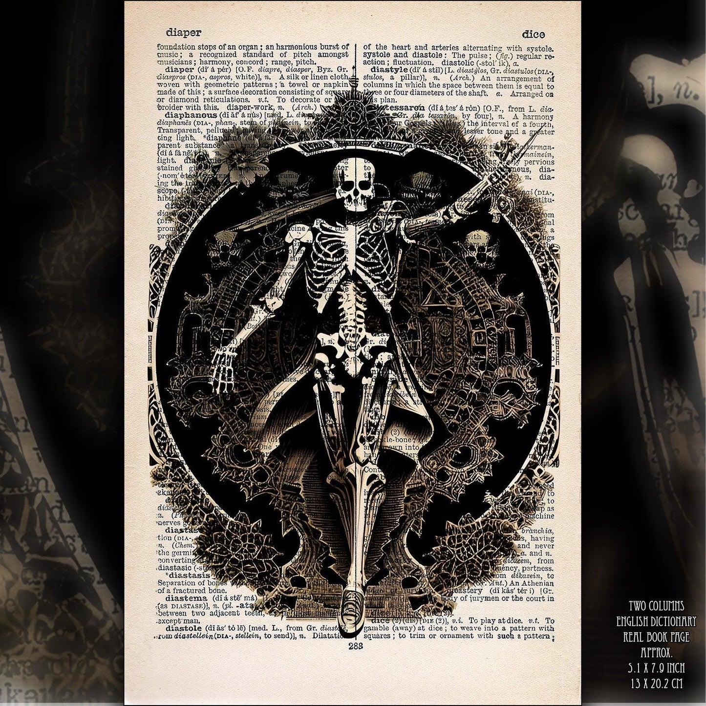 Gothic Boho Home Decor: Vintage Victorian Wall Dictionary Art with Macabre Skull and Dark Aesthetic - ArtCursor