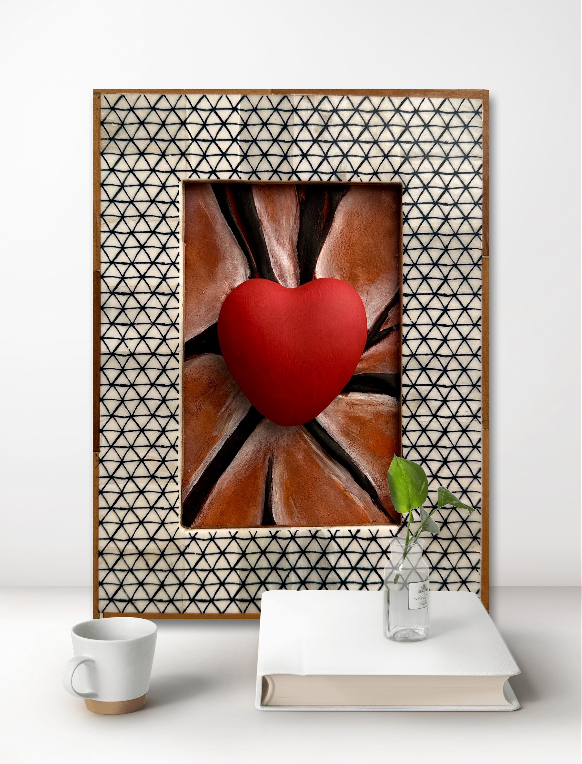 Elegant leather art piece with black lines perfect for gifting or adding to home decor.
