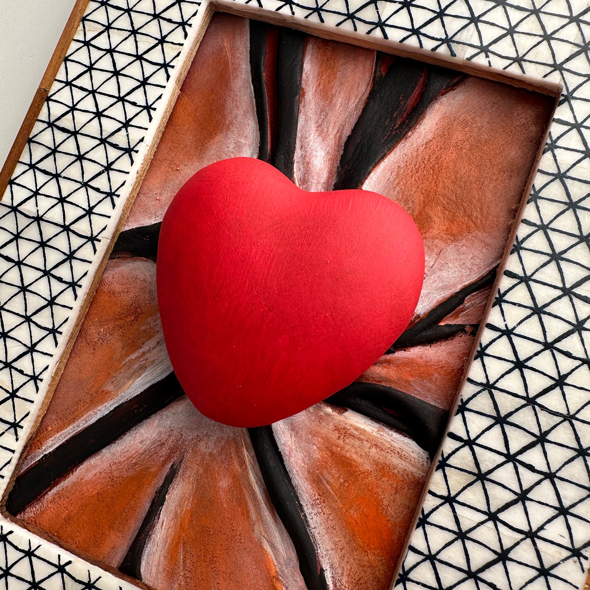 Handcrafted leather art Lovers Heart - Black Lines framed and ideal for special occasions.