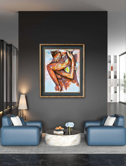 Stylish wall art: "Lovers In The Wall" ready to hang.