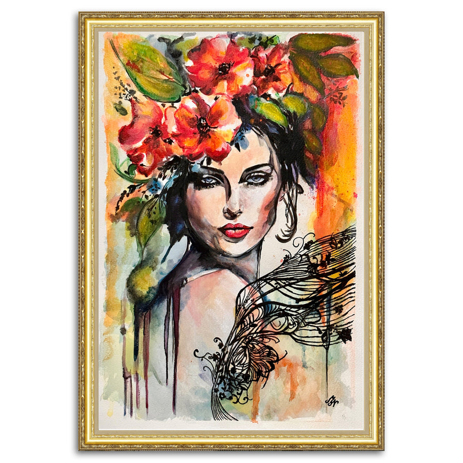 Running Tattoo – Original Floral Woman Portrait by Misty Lady