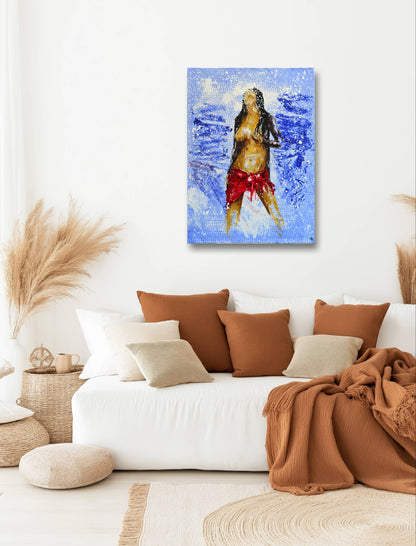 Abstract portrait blending realism and emotion in blue hues