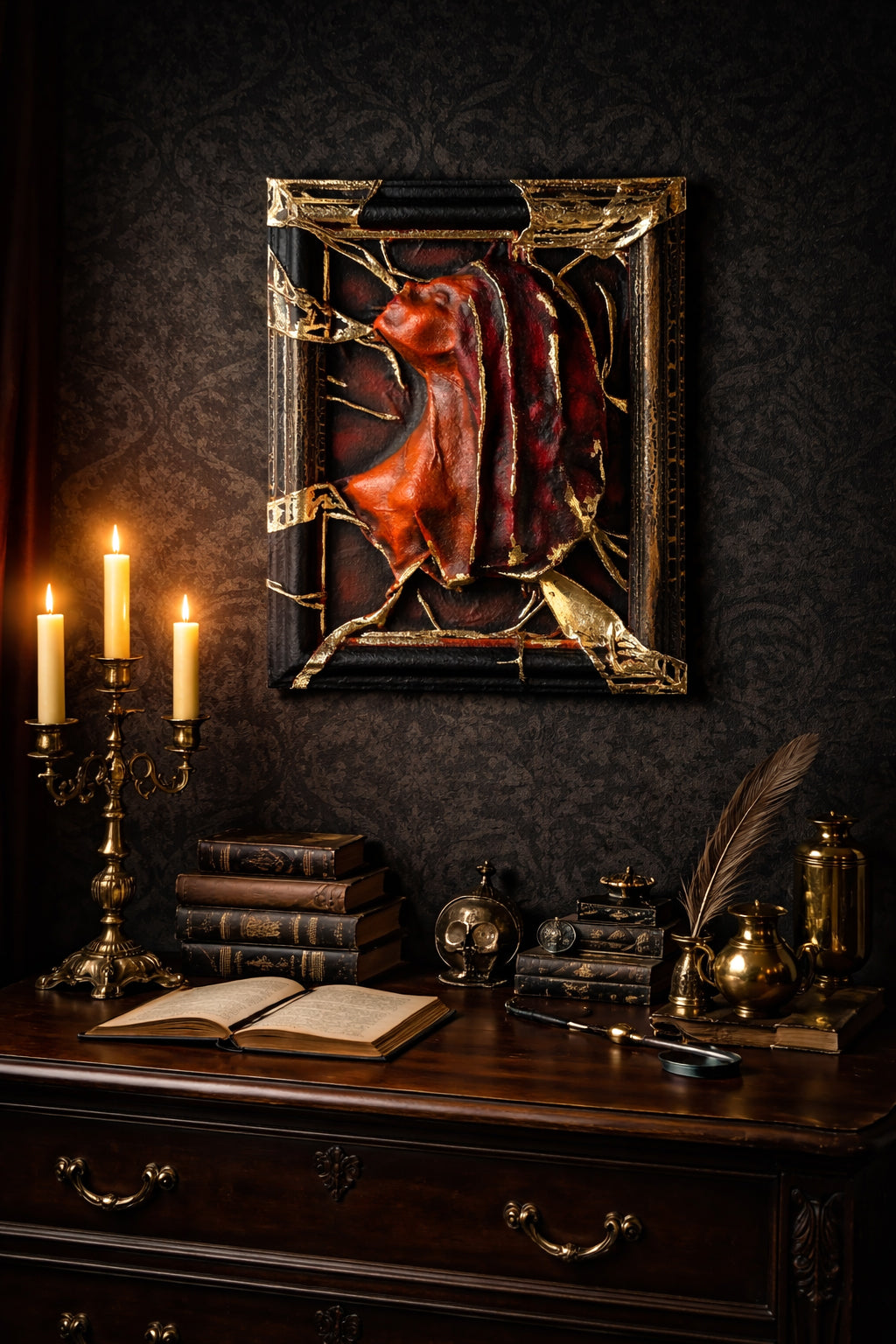 Victorian Gothic Decor Leather Sculpture Moonlight Woman Portrait