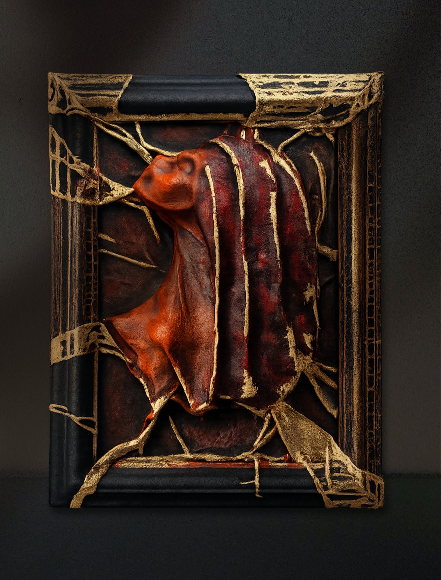 Dark Academia Gothic Wall Art Leather Bas Relief Portrait