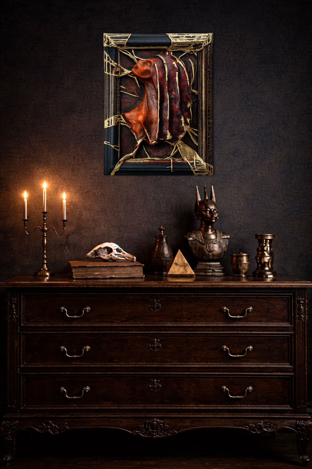 Handmade Leather Art Sculpture Gothic Victorian Wall Piece