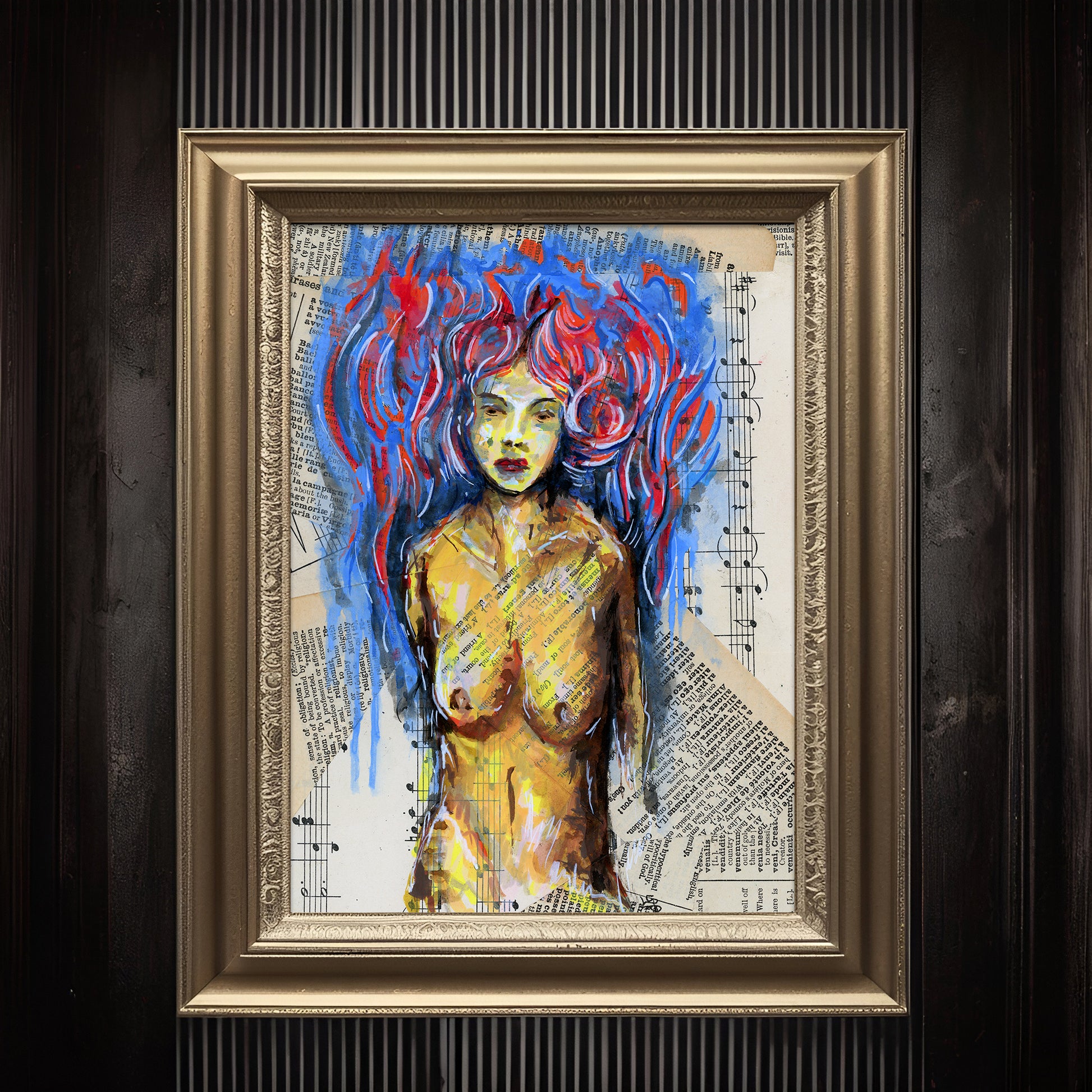 Artistic nude woman portrait in "Blue Dance," blending imagination and erotism.