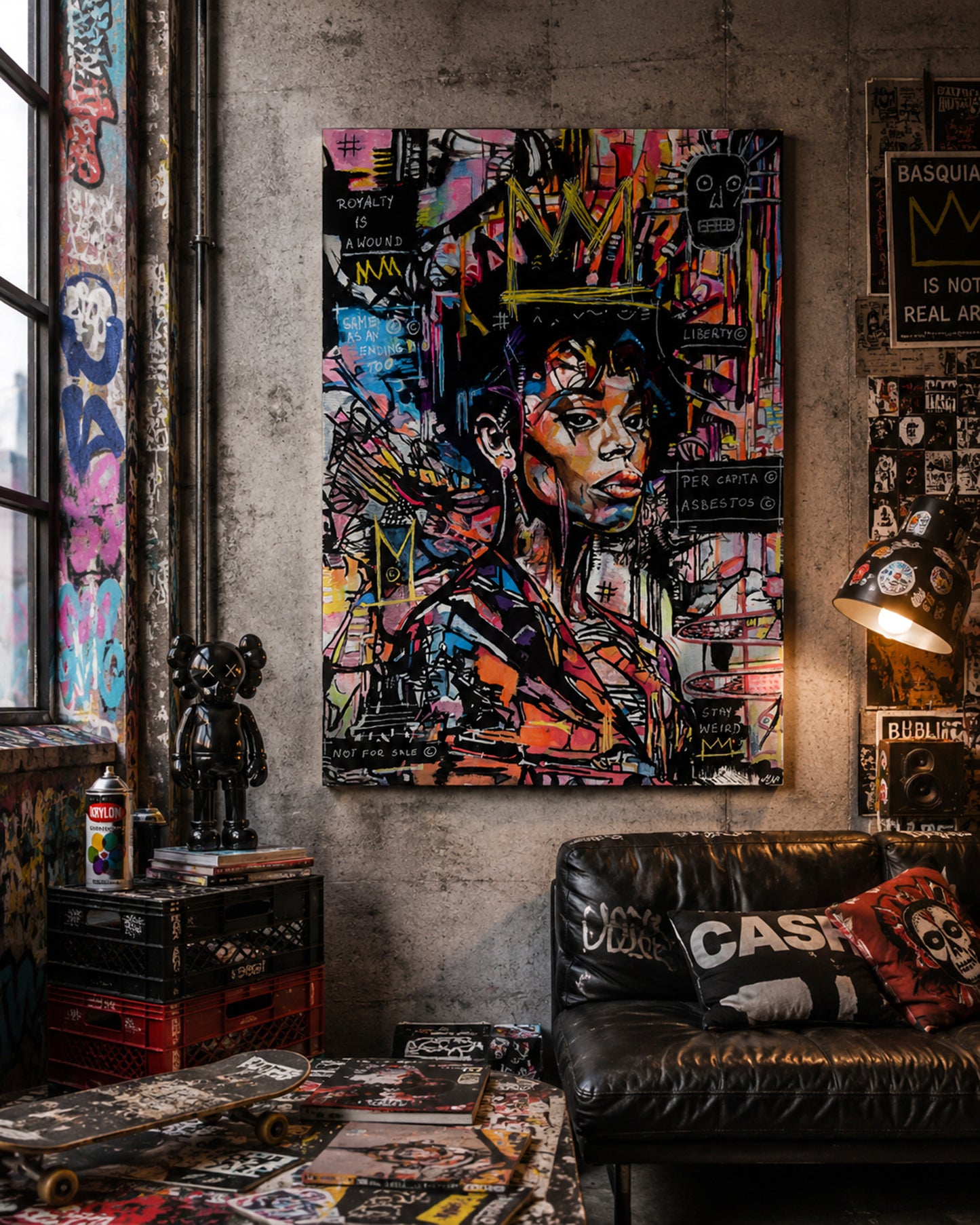 Original figurative artwork combining portraiture, expressionist drawing, and contemporary street art influences.