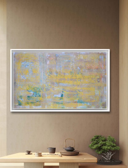 Modern abstract painting 'Look Pulok' on display, perfect for living room decor or office spaces.