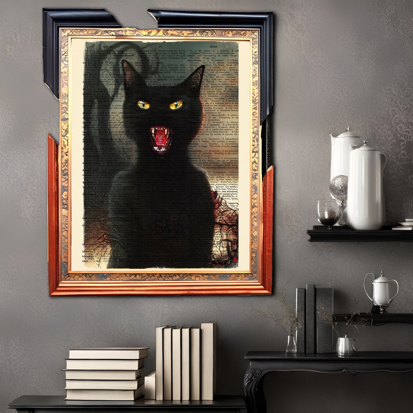 Screaming Black Cat Rocky - Limited Edition Print on Antique Vintage D ...