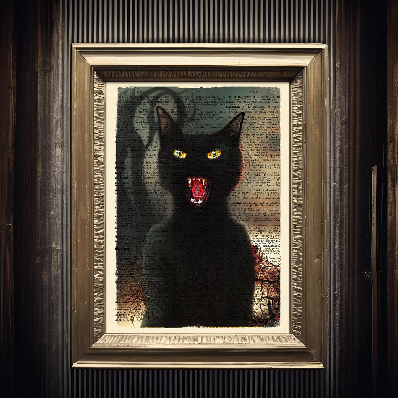 Screaming Black Cat Rocky - Limited Edition Print on Antique Vintage D ...