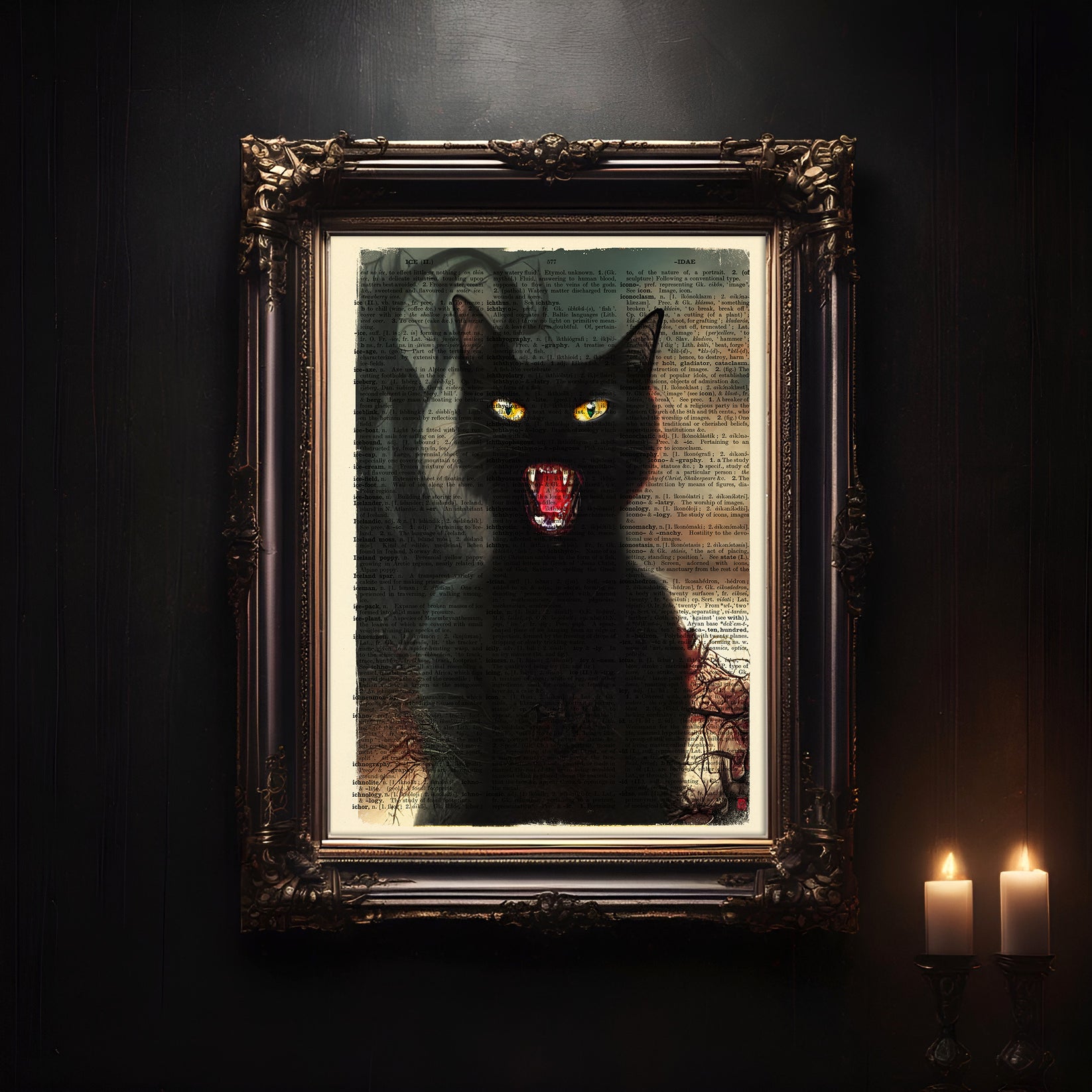 Screaming Black Cat Rocky - Limited Edition Print on Antique Vintage D ...