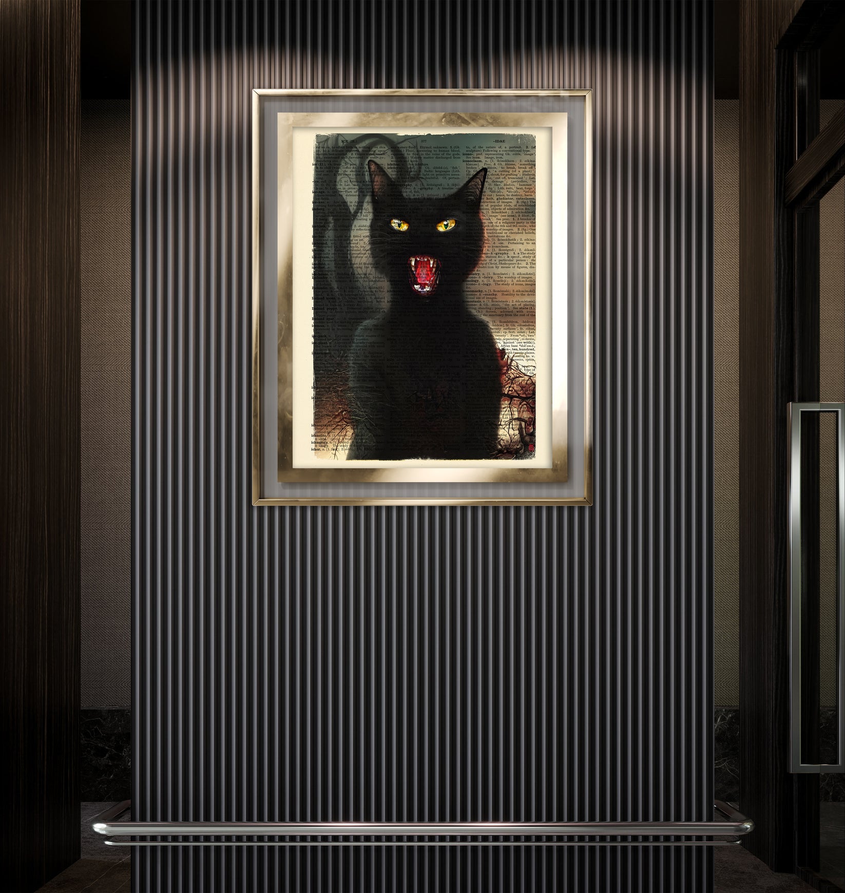 Screaming Black Cat Rocky - Limited Edition Print on Antique Vintage D ...
