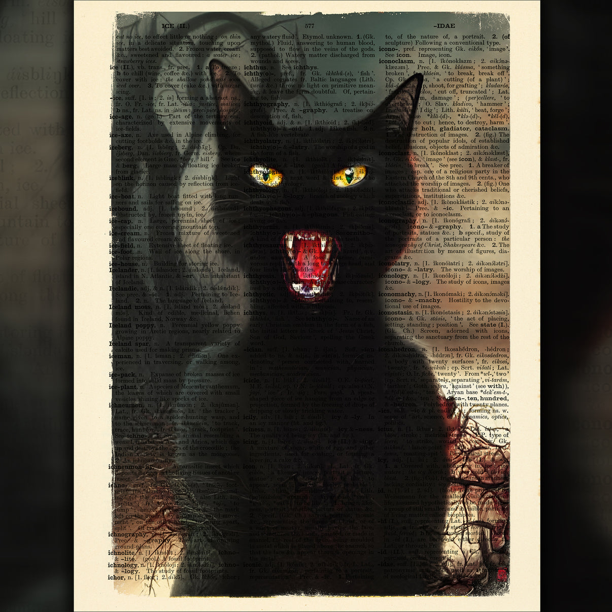 Screaming Black Cat Rocky - Limited Edition Print on Antique Vintage D ...
