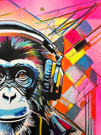 "What's up Monkey" - lively neon pop art monkey painting by Misty Lady.