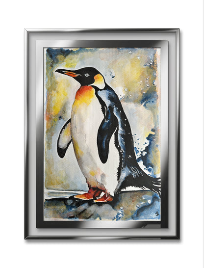 "Vibrant Ink and Watercolor Penguin"