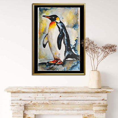 "Penguin Portrait in Mixed Media"