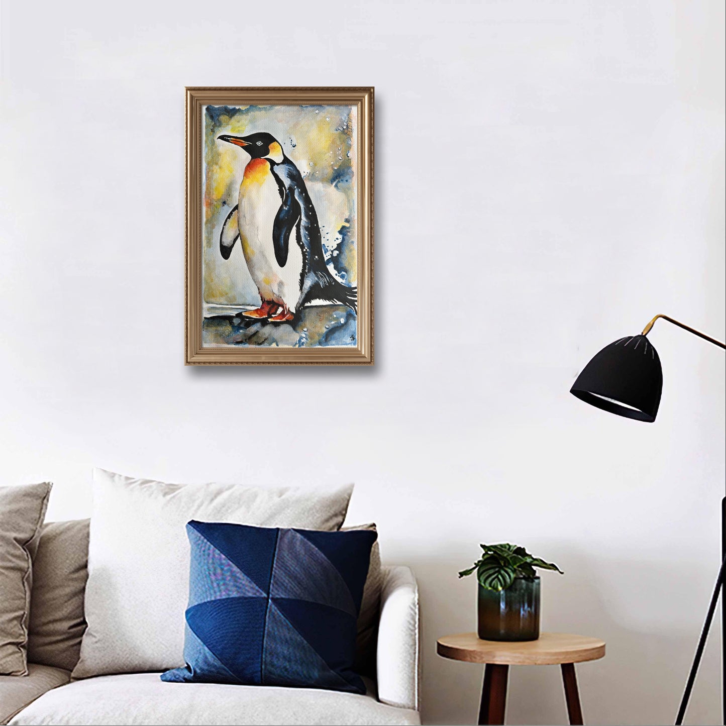 "Penguin Portrait in Mixed Media"