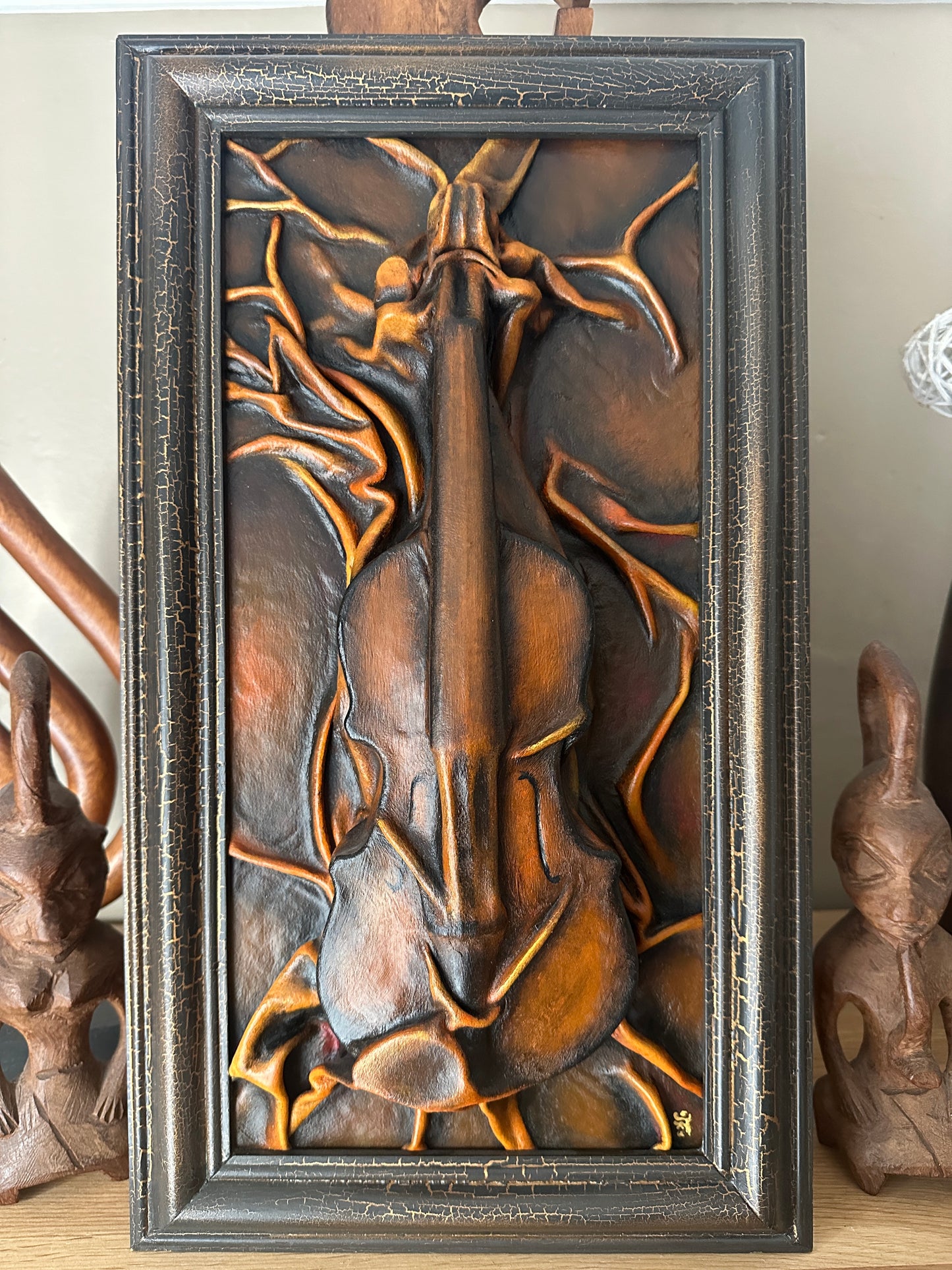 Textured brown leather artwork for gothic interiors