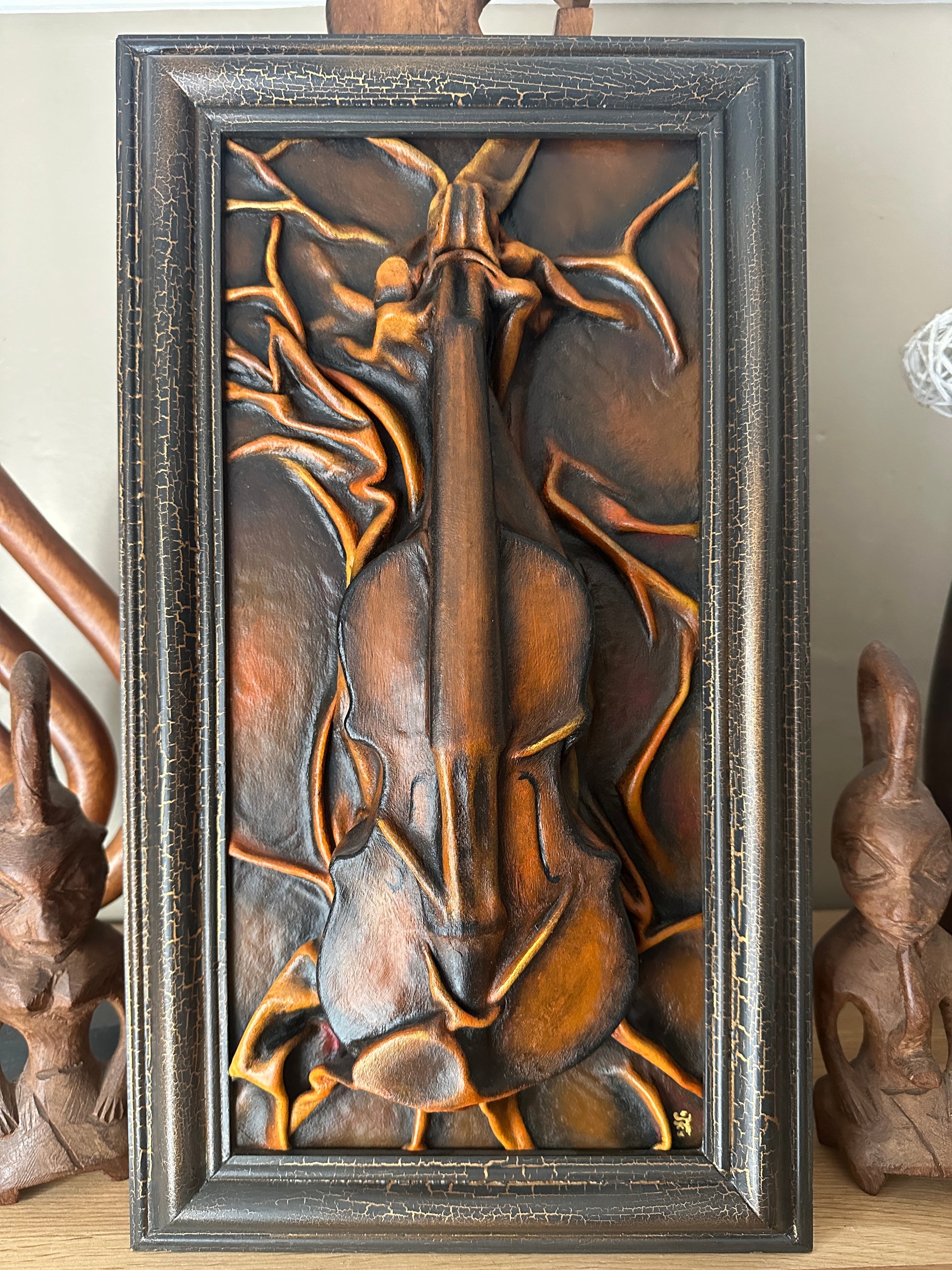 Textured brown leather artwork for gothic interiors