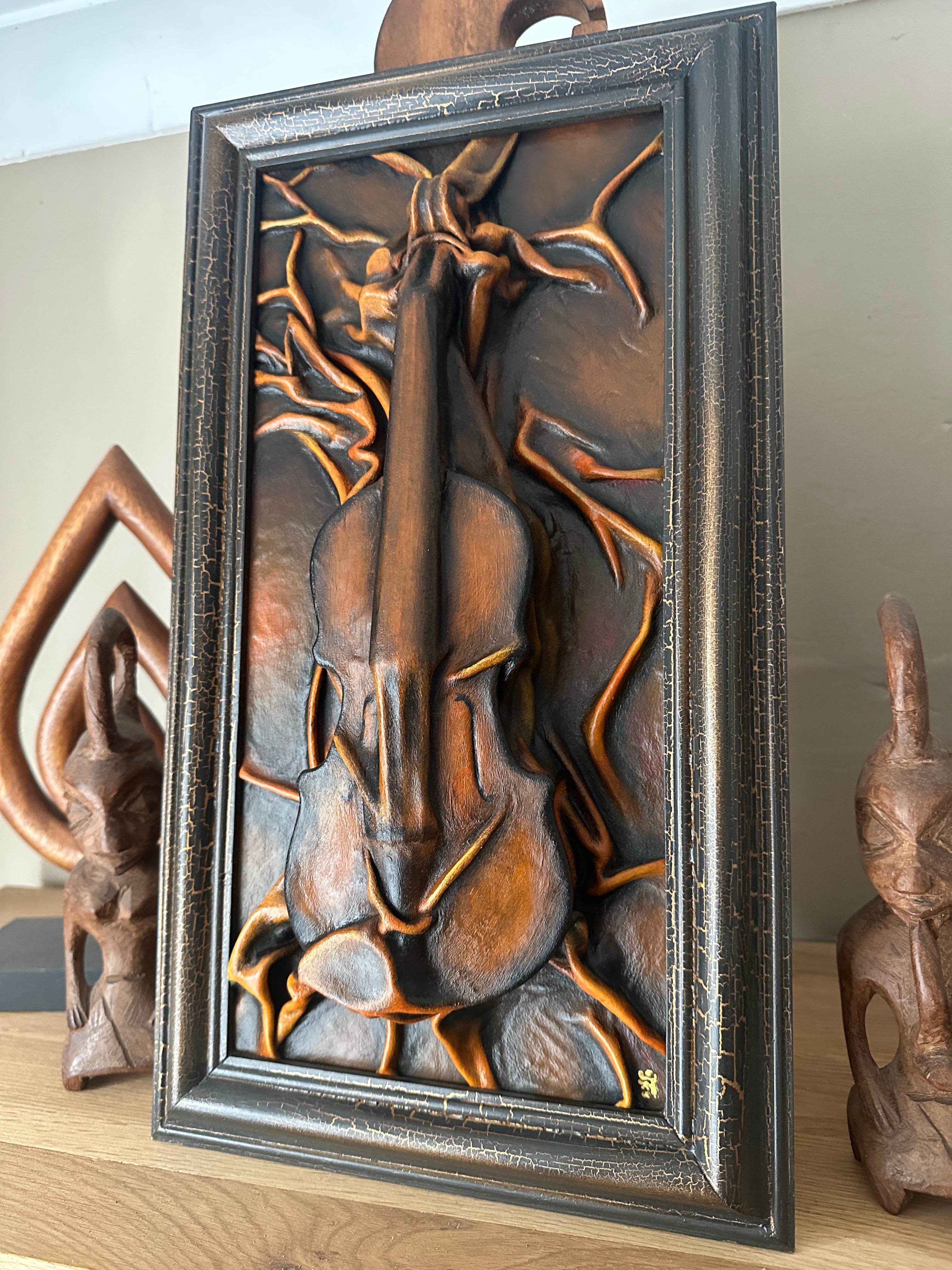 Frozen Symphony – Original Leather Sculpture, Gothic Wall Art