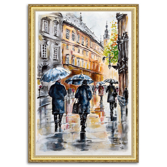 Artwork titled "Rainy Day in Krakow" captures the spirit of exploration in a vibrant European city