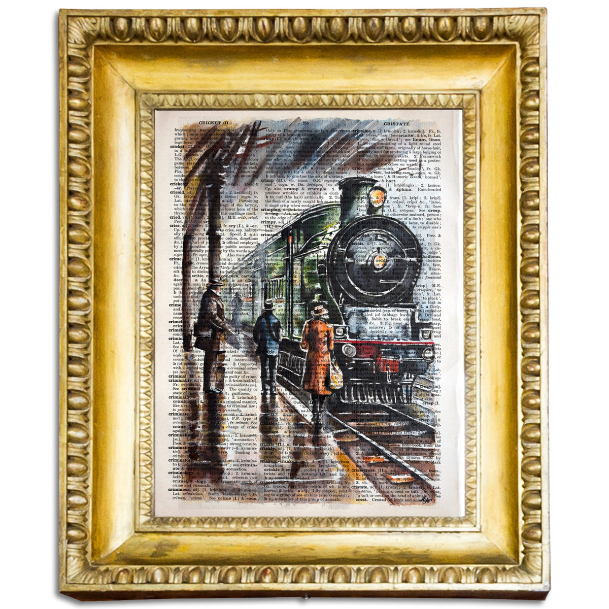 "Age of Steam" by Misty Lady (Malgorzata Nierobisz) on a vintage page, a digital artwork of a bustling train station.