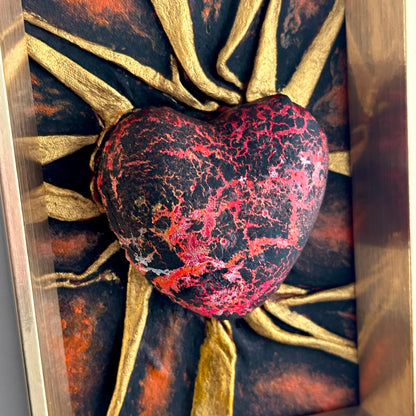 Explore the intricate beauty of the Lovers Heart - Lava Flow, crafted from upcycled leather and painted with acrylics.
