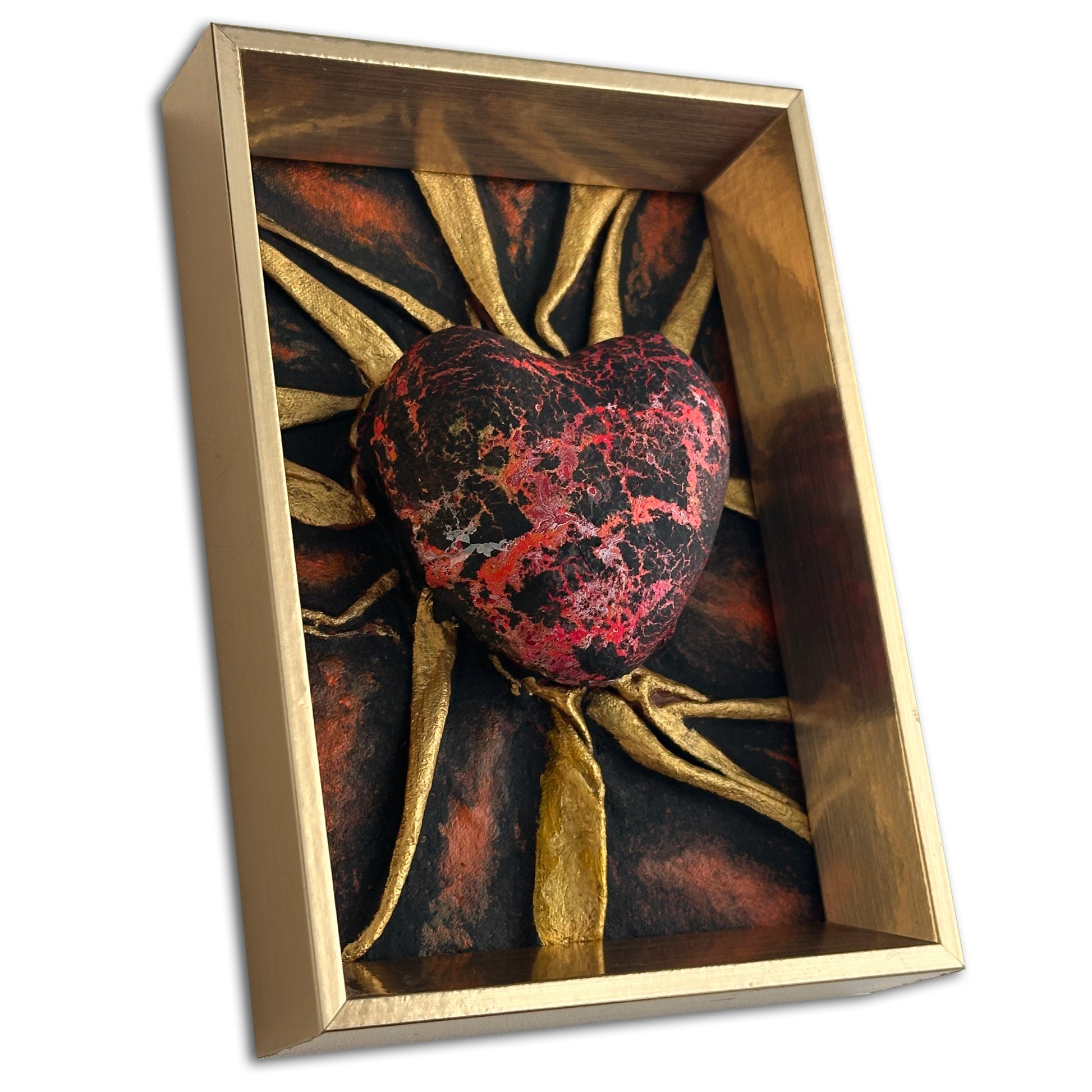 Lovers Heart - Lava Flow is a hand-sculpted leather artwork, blending passion and artistry in vibrant hues.
