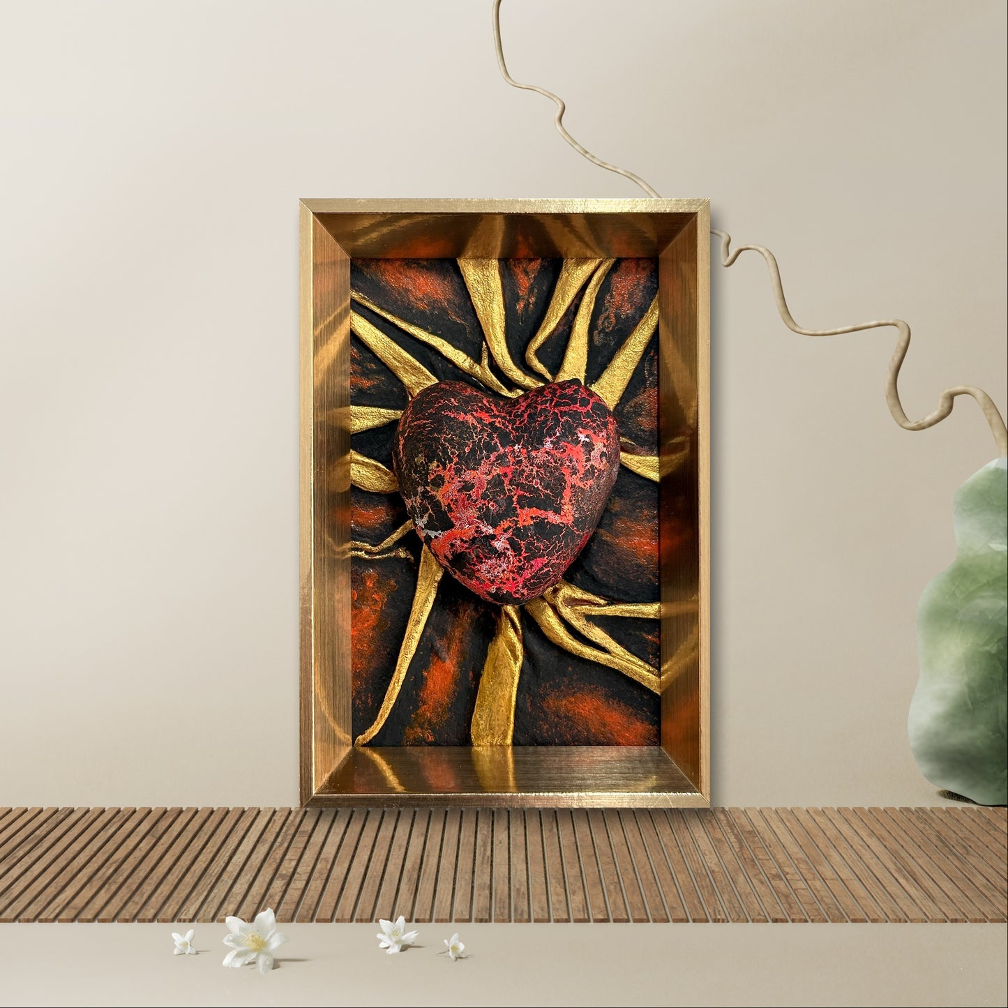 Lovers Heart - Lava Flow is an original, hand-painted leather sculpture ideal for Valentine's Day or special occasions.
