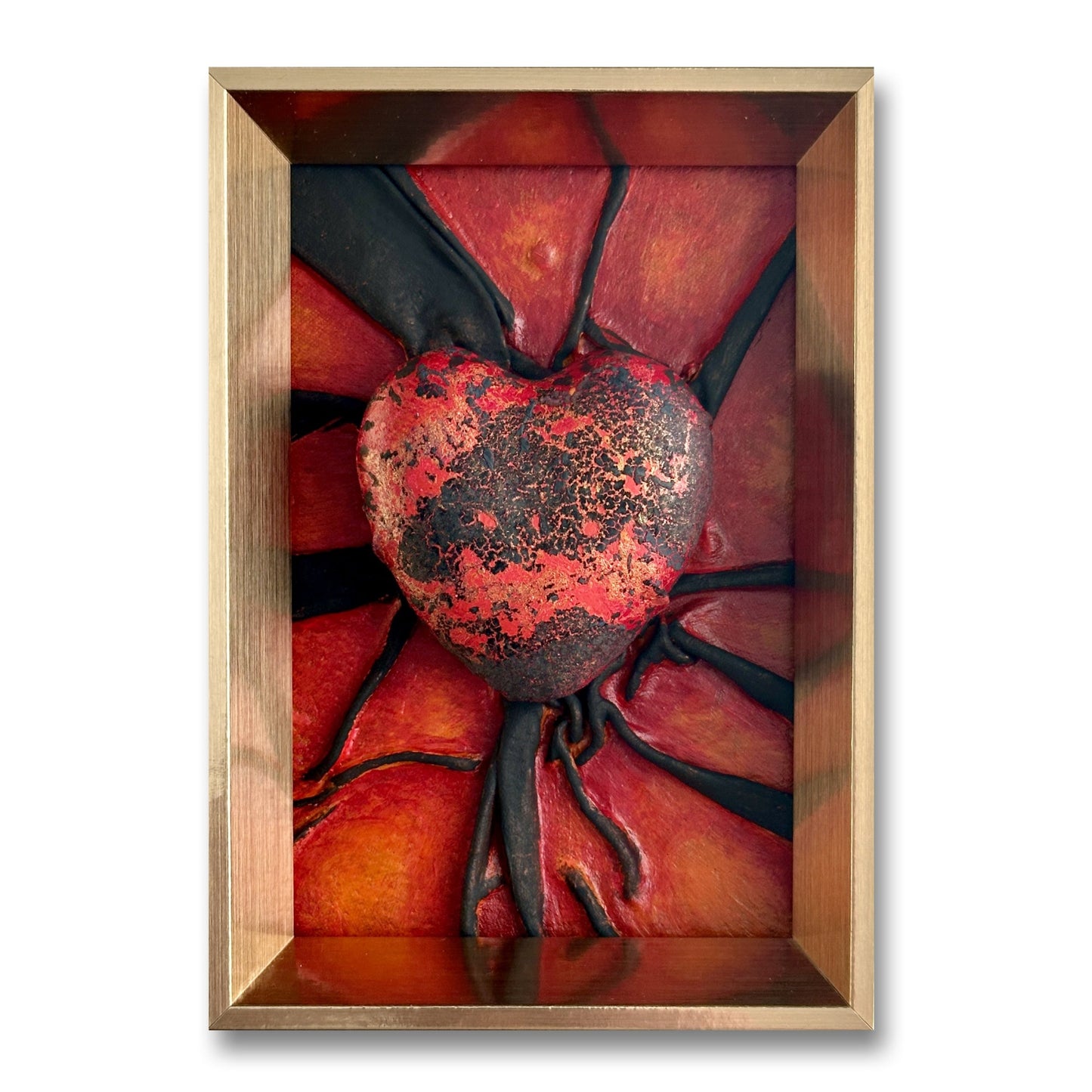 Lovers Heart - Gothic Tones is a captivating leather sculpture in rich red, black, and gold hues.
