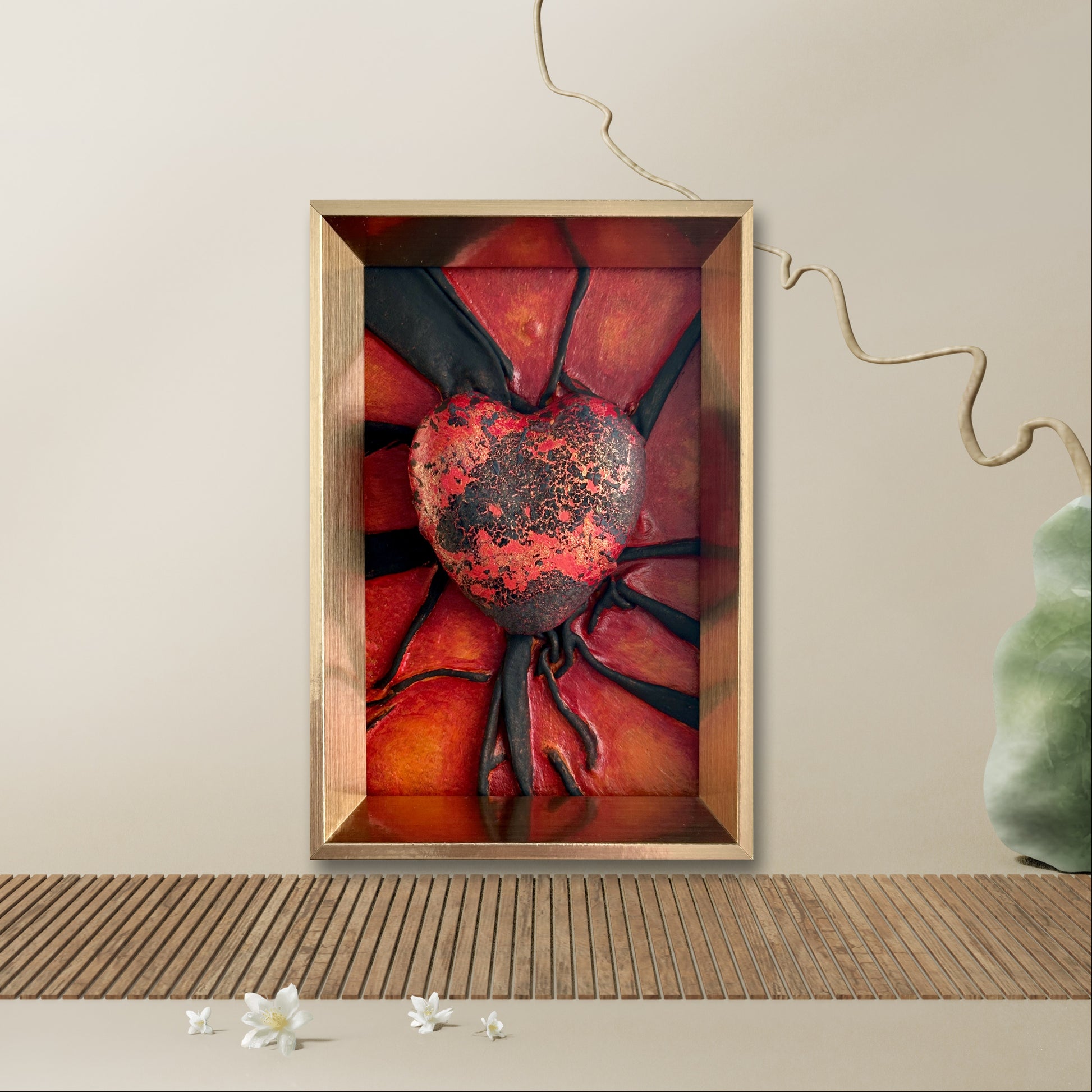 This eco-conscious artwork, Lovers Heart - Gothic Tones, is crafted from discarded leather, bringing modern elegance to your space.
