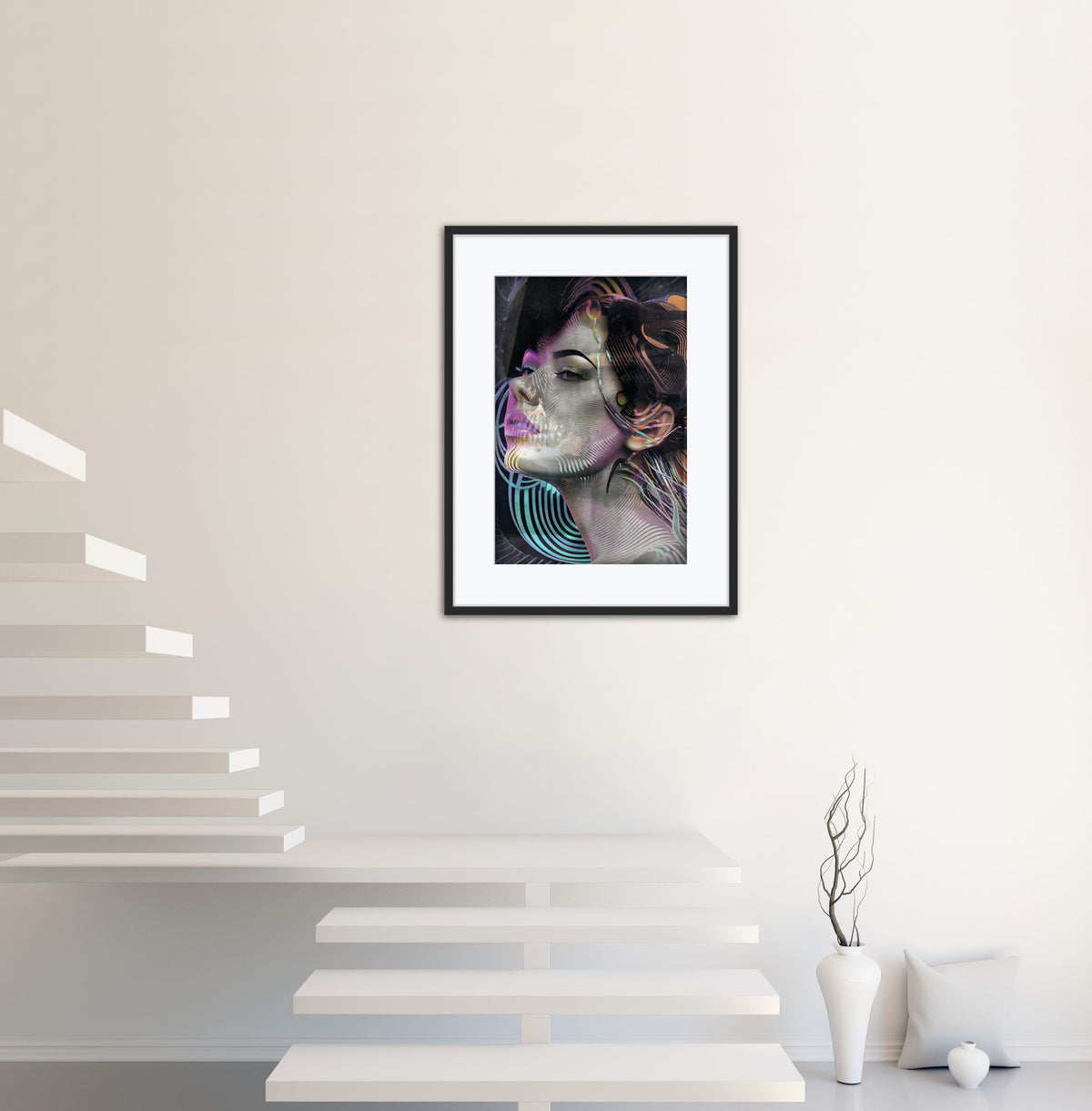 Jakub DK contemporary portrait print with X-ray skull detail and faded colour accents