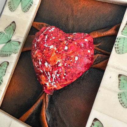 Handcrafted from upcycled leather, Lovers Heart Butterfly Dreams is a perfect eco-friendly gift for special occasions like Valentine's Day or anniversaries.