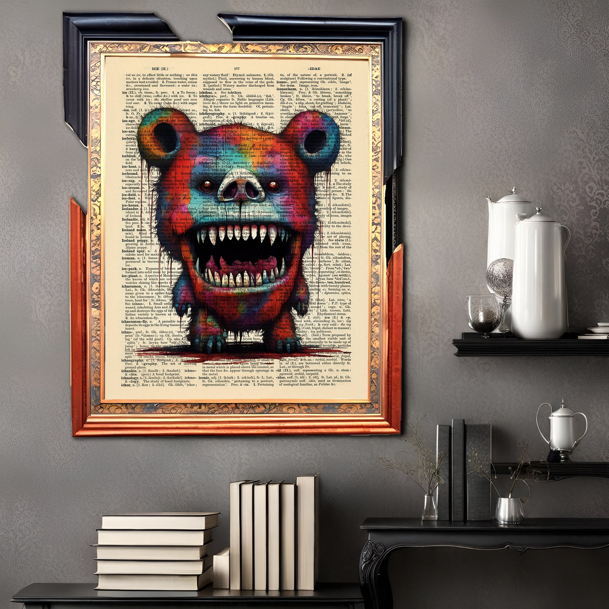 Stained and worn bear portrait print, part of The Horror Show Creepy Bear series.