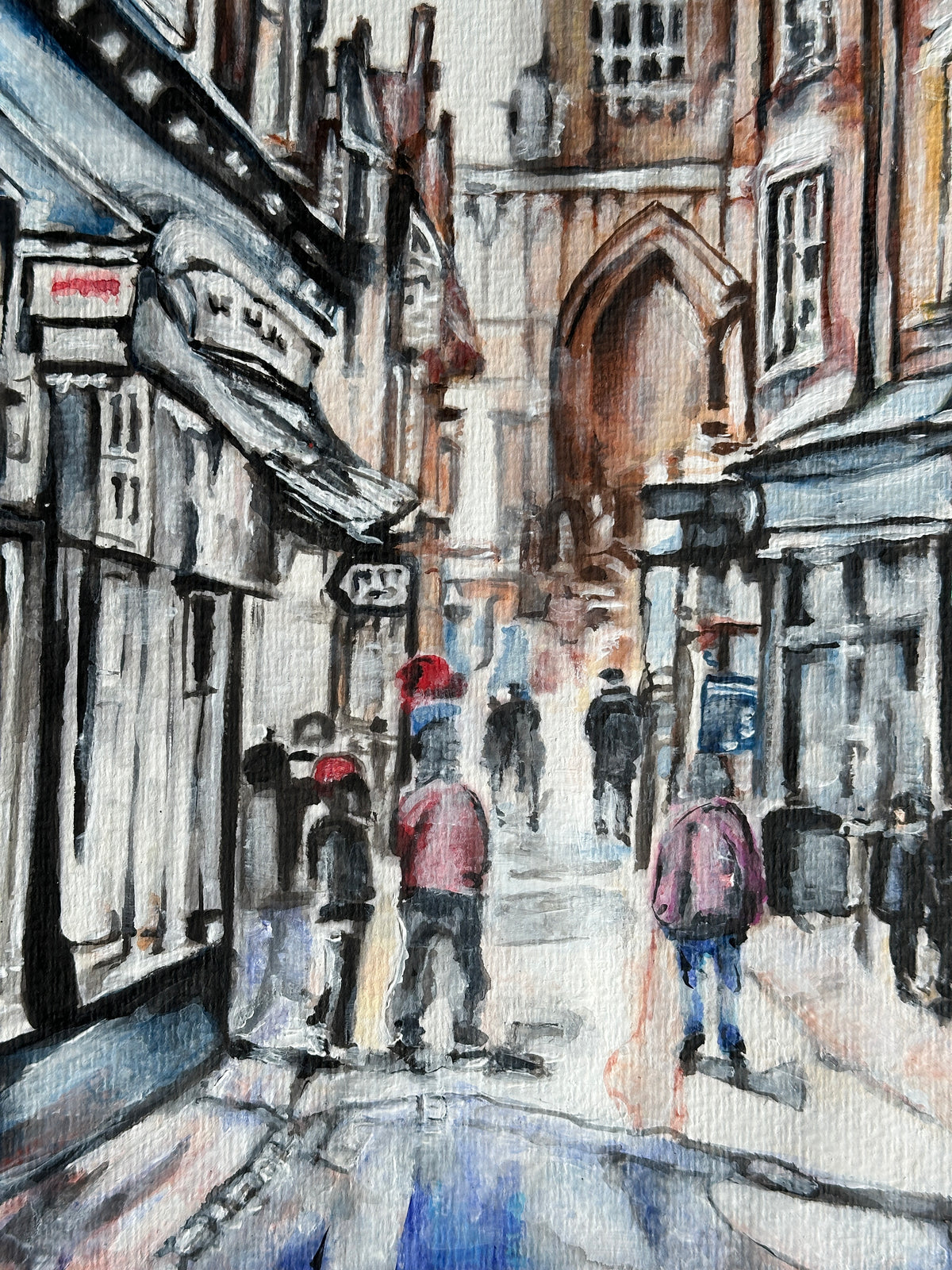 The Old Town – Lincoln painting showing people walking through the historic city