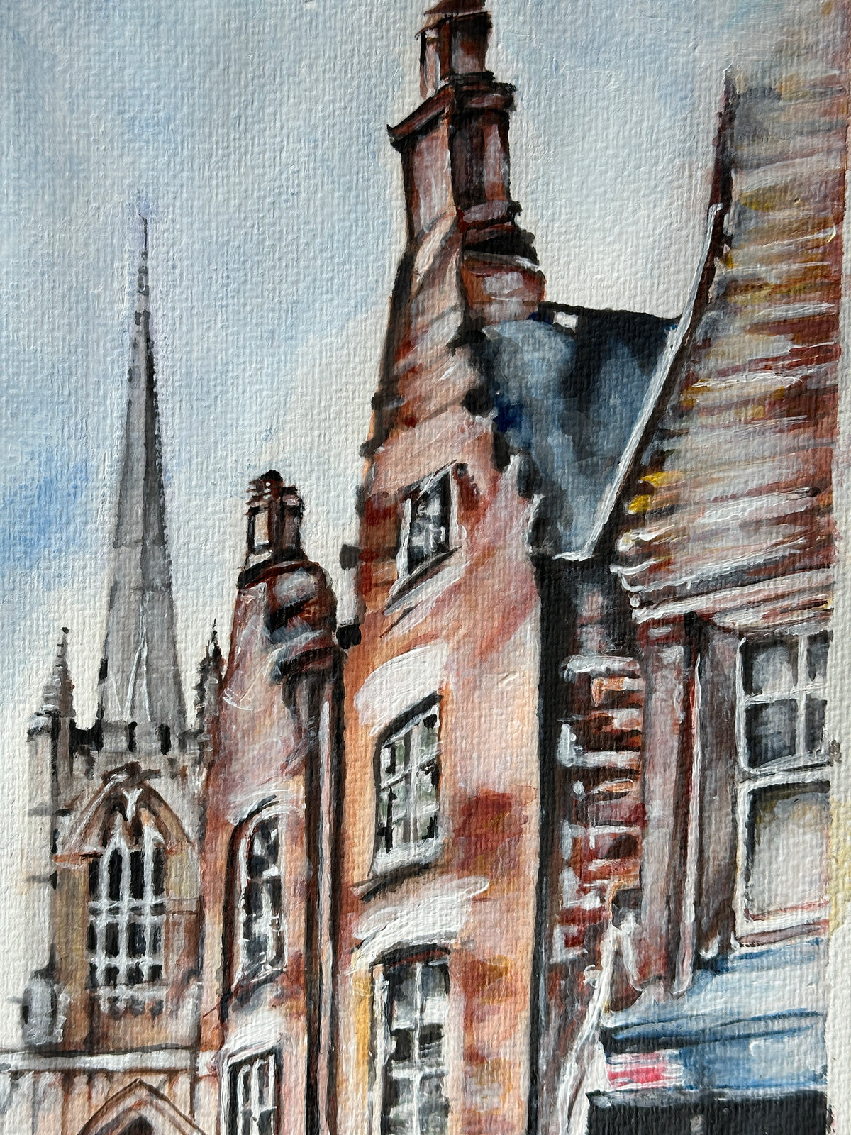 Contemporary mixed media interpretation of Lincoln's traditional brick architecture